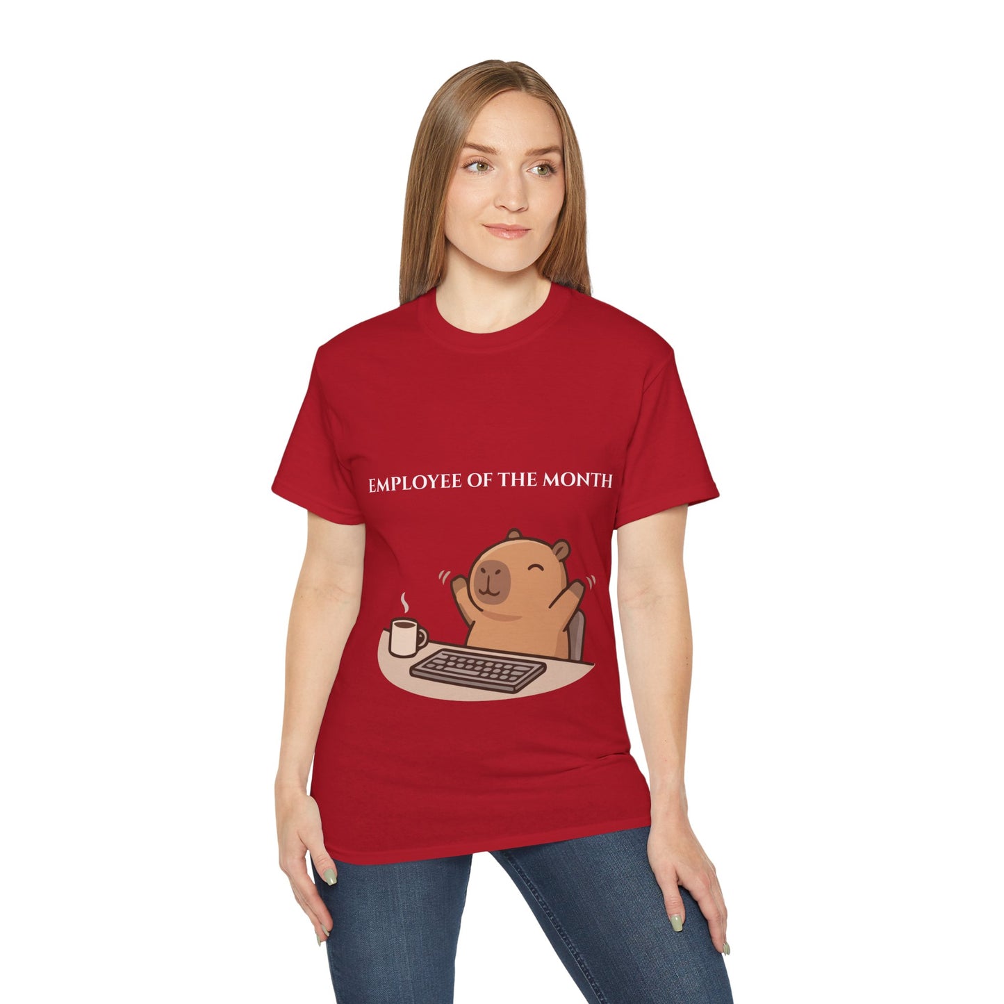 Employee of the Month Tee — Cute Bear Desk Graphic Women T-shirt Office Humor