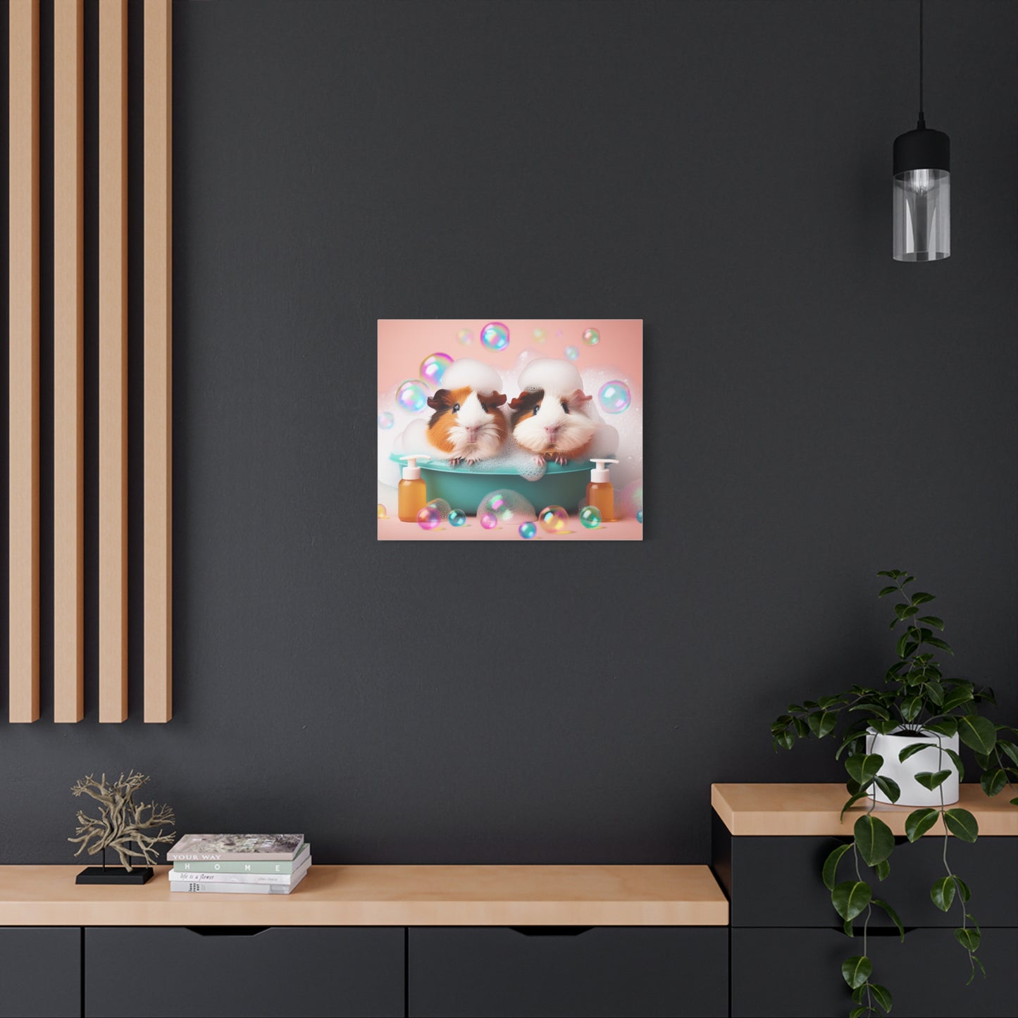 Bathtime Buddies: Adorable Guinea Pigs Shower Scene | Premium Matte Wall Art | Cute Animal Lover Gift Stretched