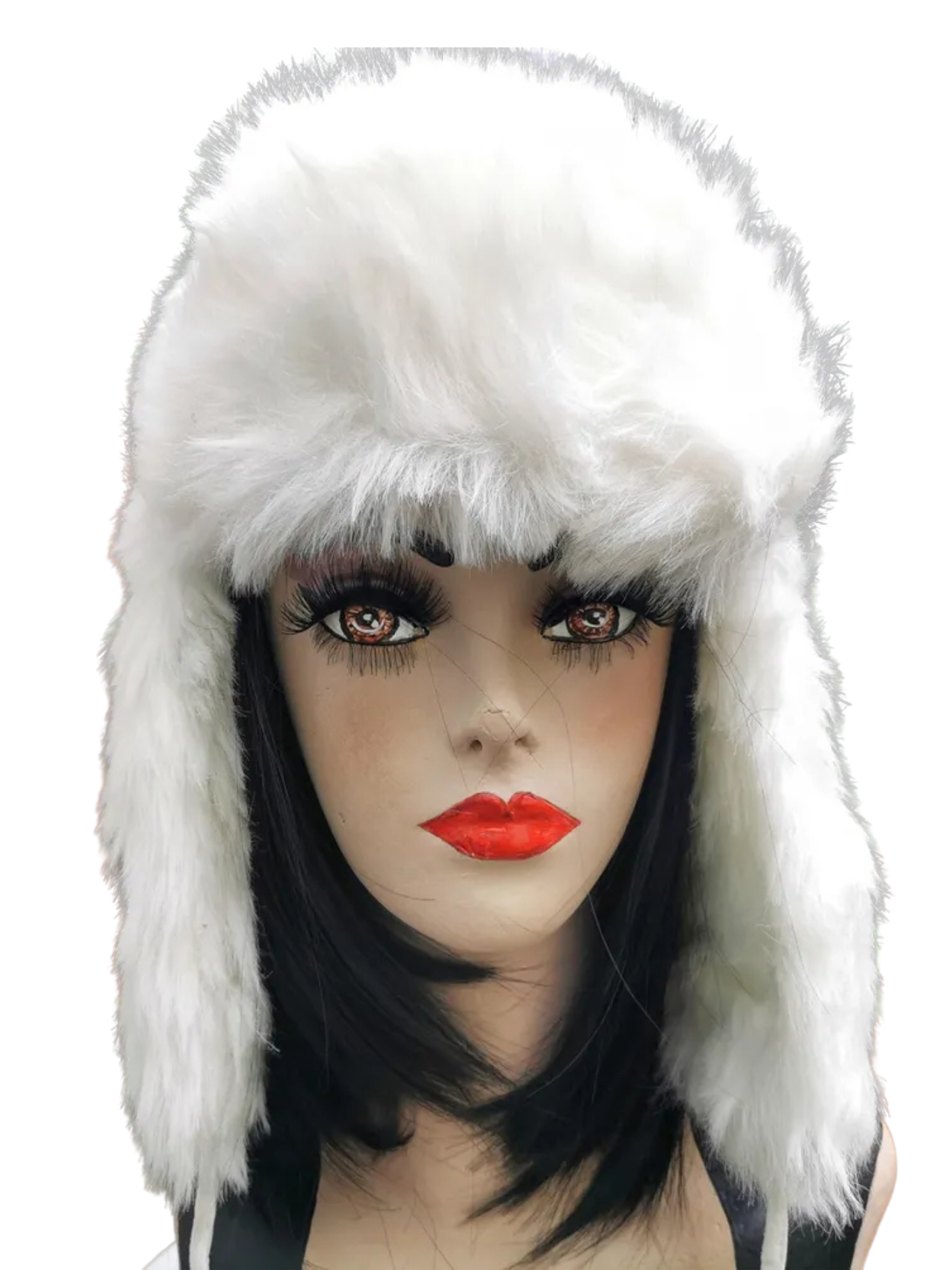 White Faux fur Trapper hat