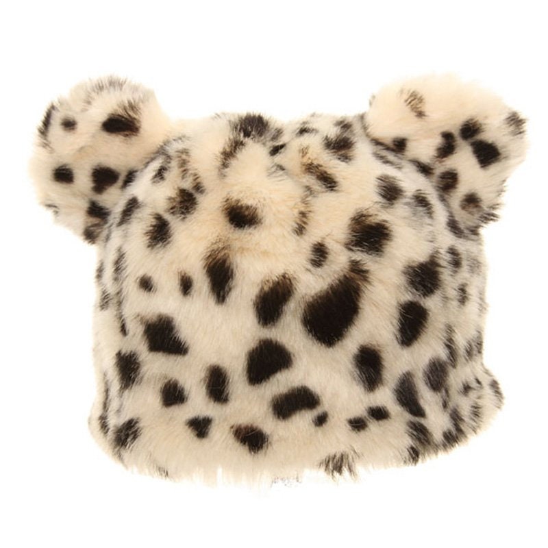 Faux fur leopard cat hat with ears