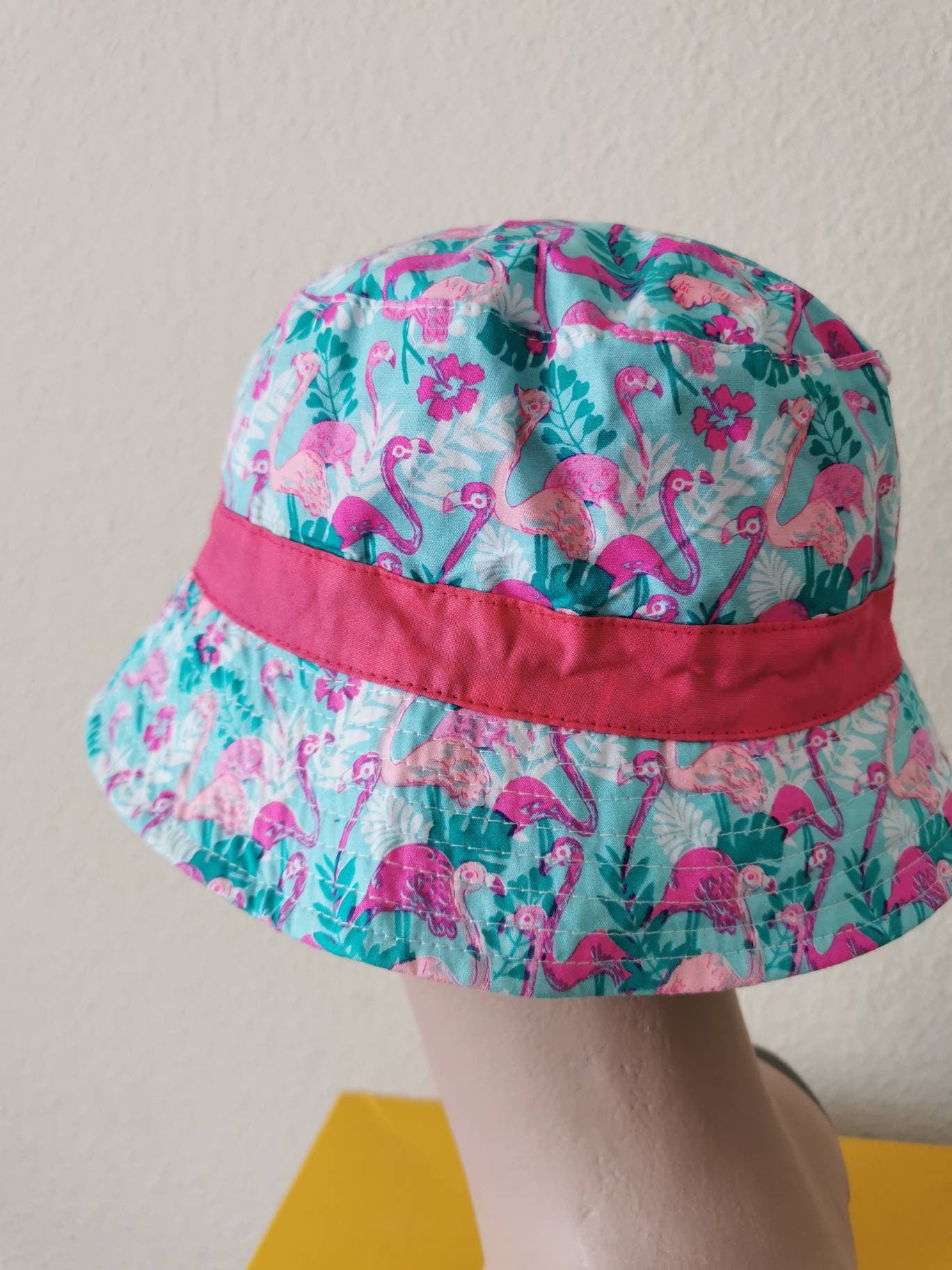 Bucket hat. Girl's bucket hat. Floral bucket hat. Perfect for festivals/ gigs. Flamingo theme.
