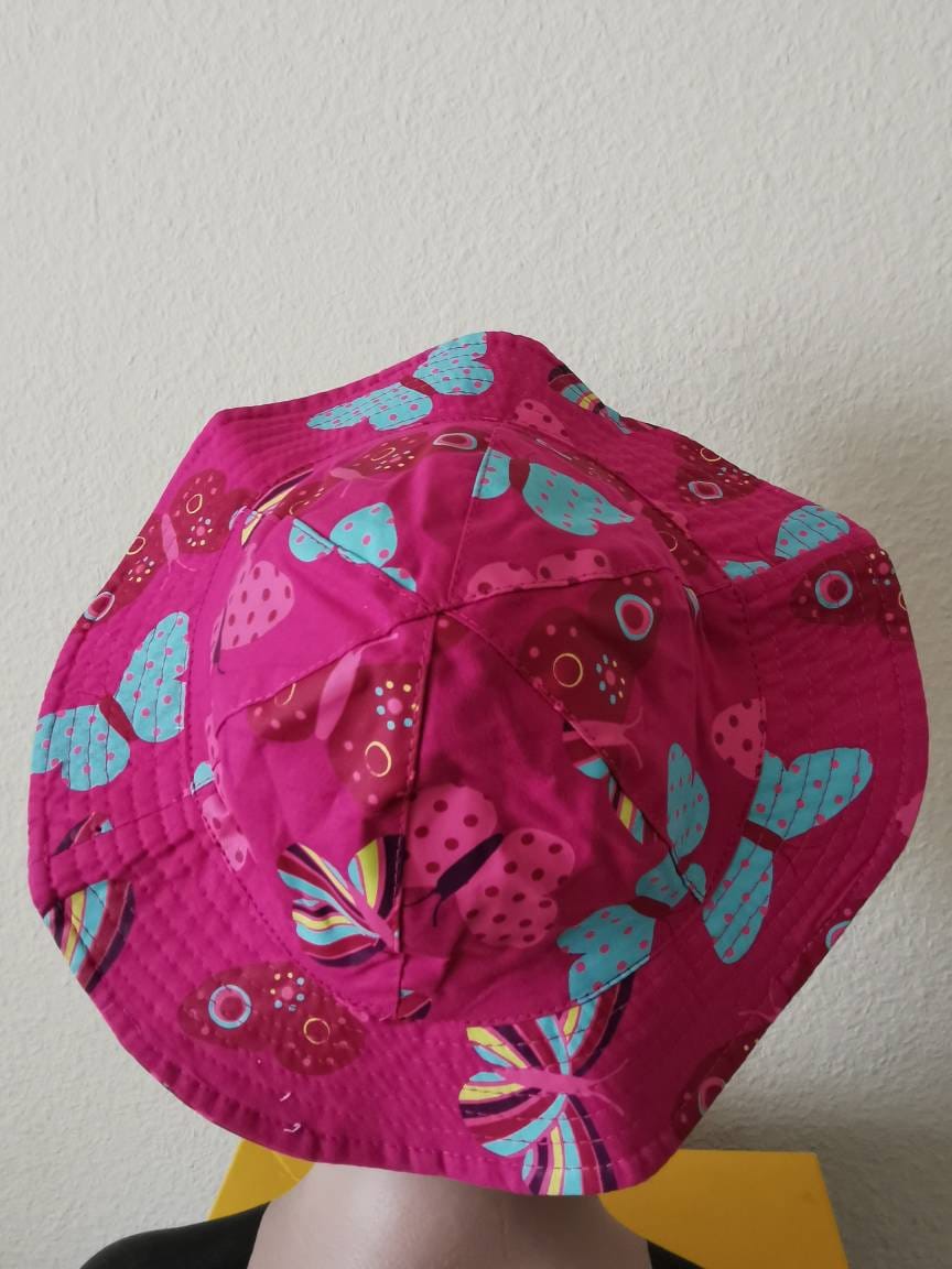 Girls Wide Brim Pink Butterfly Floppy Sun Hat