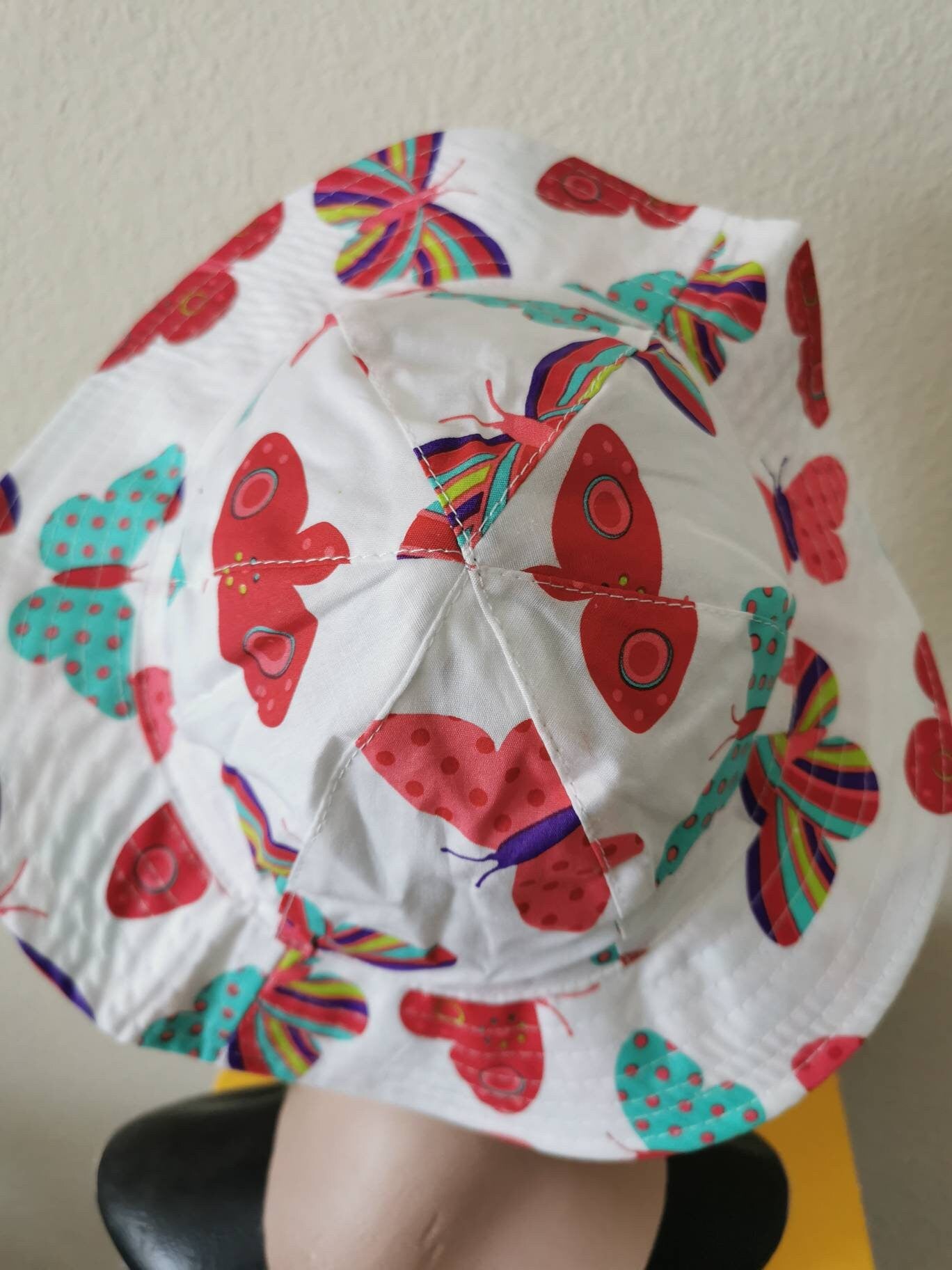 Girls Wide Brim White Butterfly Floppy Sun Hat