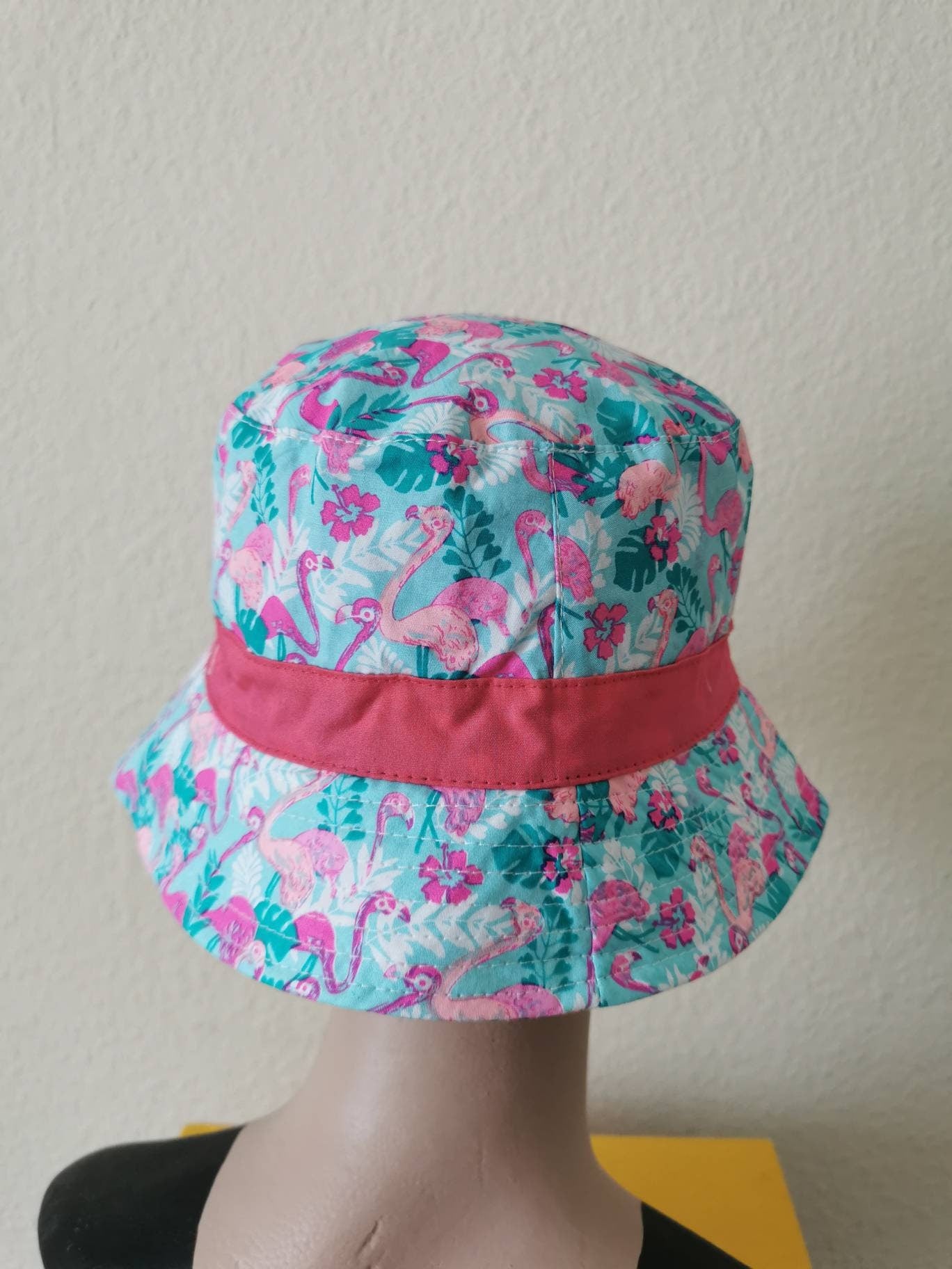 Bucket hat. Girl's bucket hat. Floral bucket hat. Perfect for festivals/ gigs. Flamingo theme.