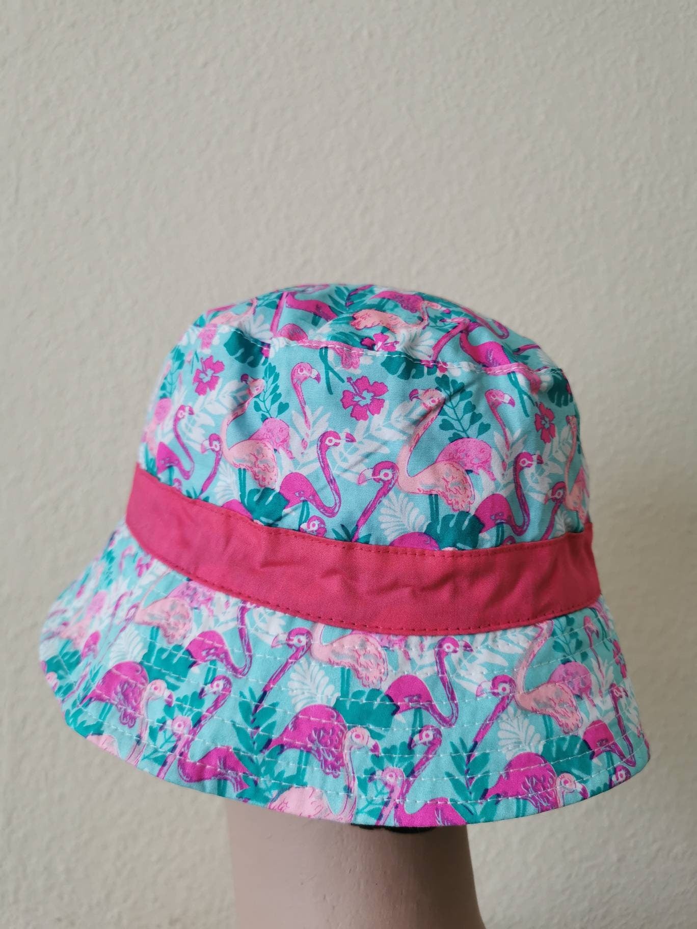 Bucket hat. Girl's bucket hat. Floral bucket hat. Perfect for festivals/ gigs. Flamingo theme.