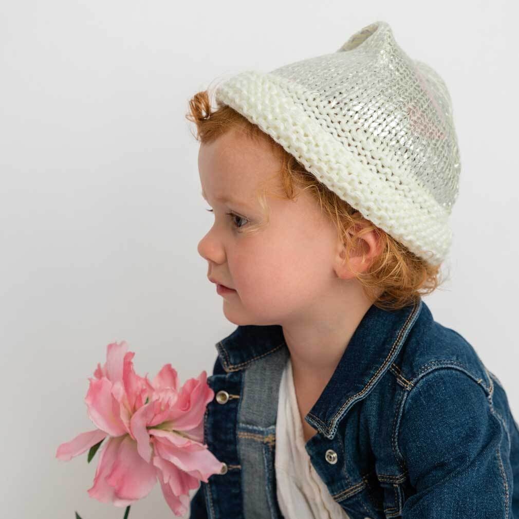 Handcrafted Rose Gold and Silver Shimmer Winter Fun Hat - Festive Holiday Baby & Children's Sparkly Metallic Stocking Cap