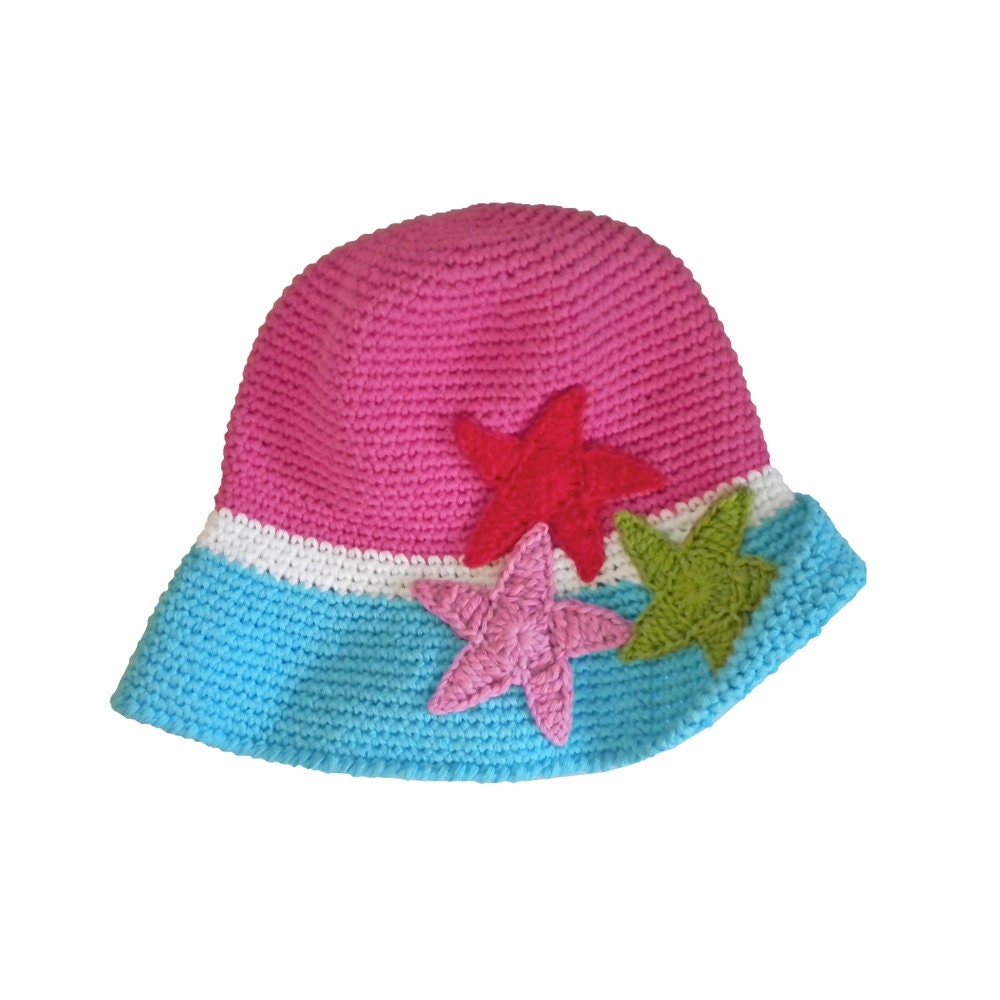 Hand Knit Girls Crocheted Sunhat Star Fish 2-6 Years