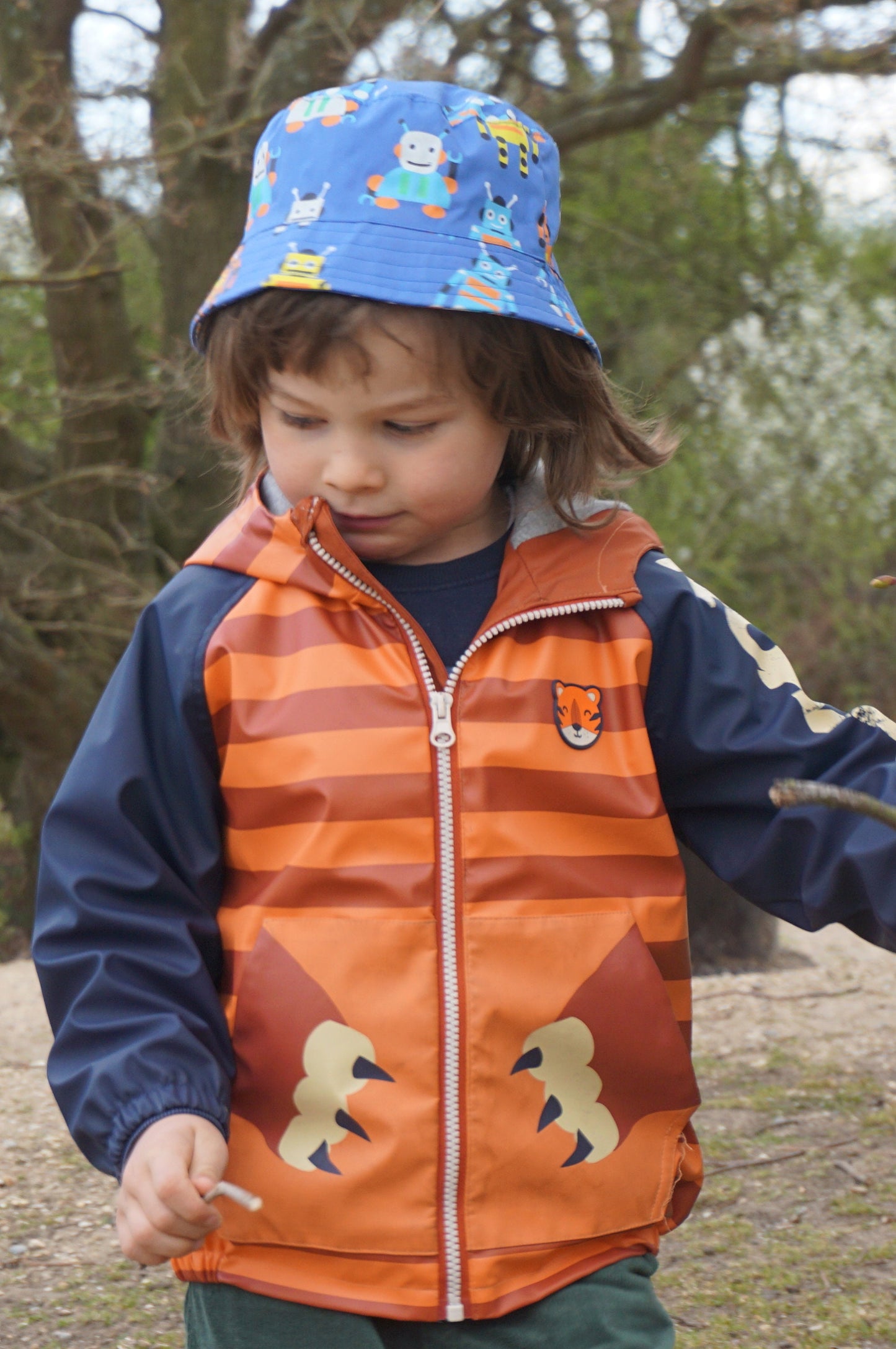 Blue Robots Crab Print Baby Boy Summer Bucket Hat Baby