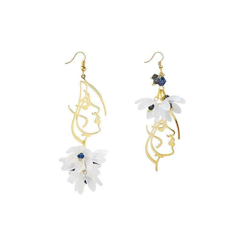 Woman Face Earrings with Gentle Flowers