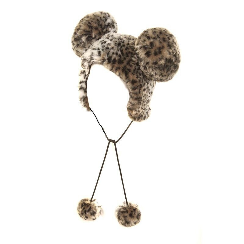 Giant Ears Bear Hat With Pom-Poms Adults' Women Ladies Leopard Funny Winter Christmas Gift