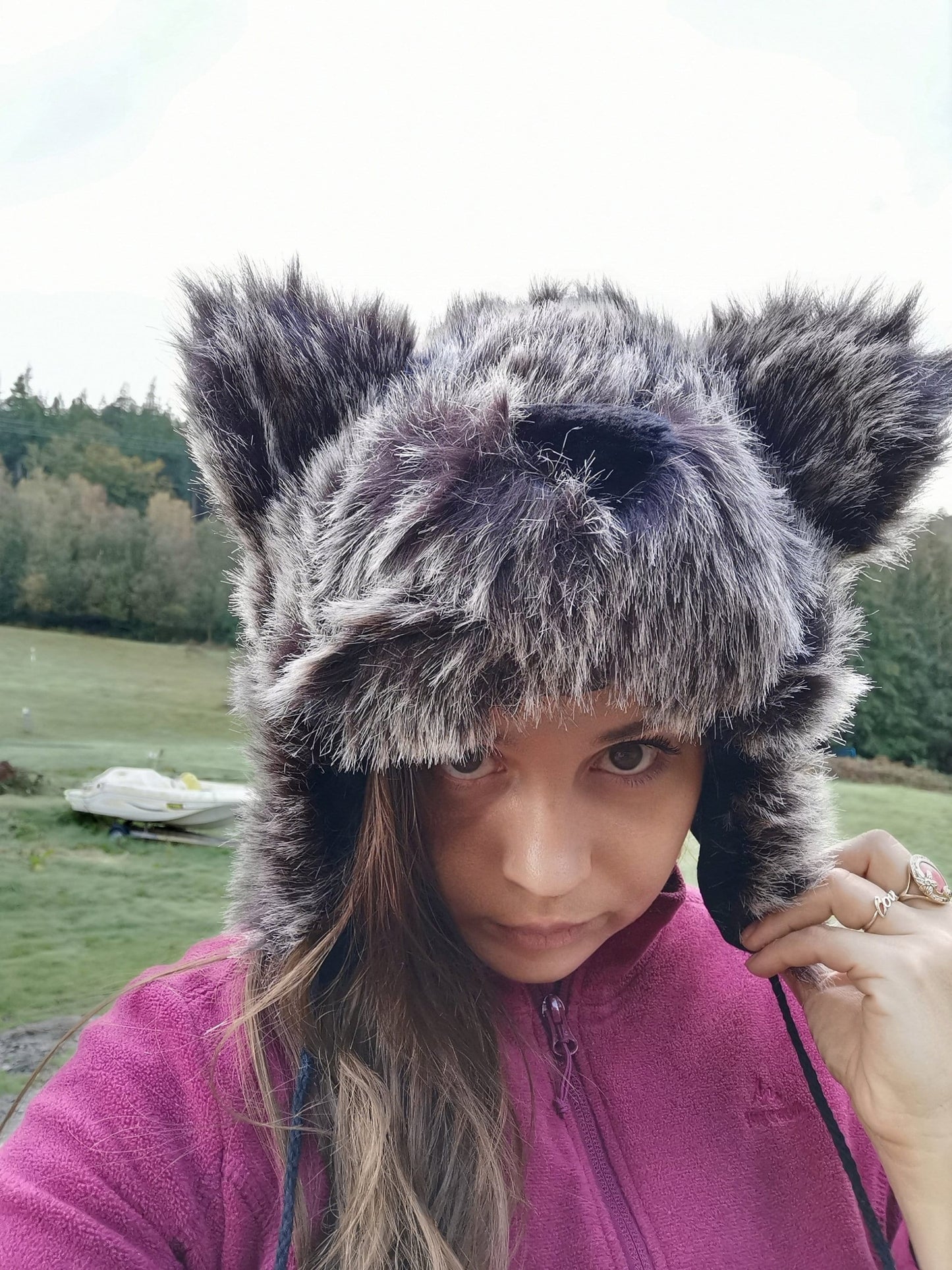 Furry Brown Bear Hat With Pom-Poms Adults' Women Men Ladies Unisex Funny Winter