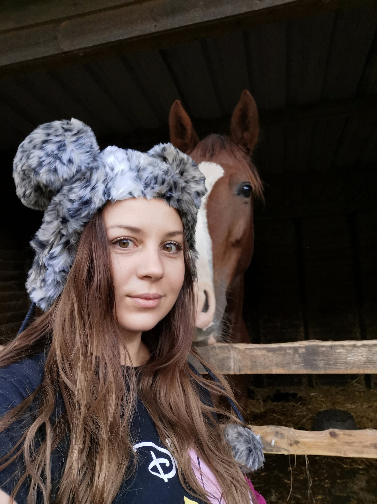 Giant Ears Bear Hat With Pom-Poms Adults' Women Ladies Leopard Funny Winter Christmas Gift
