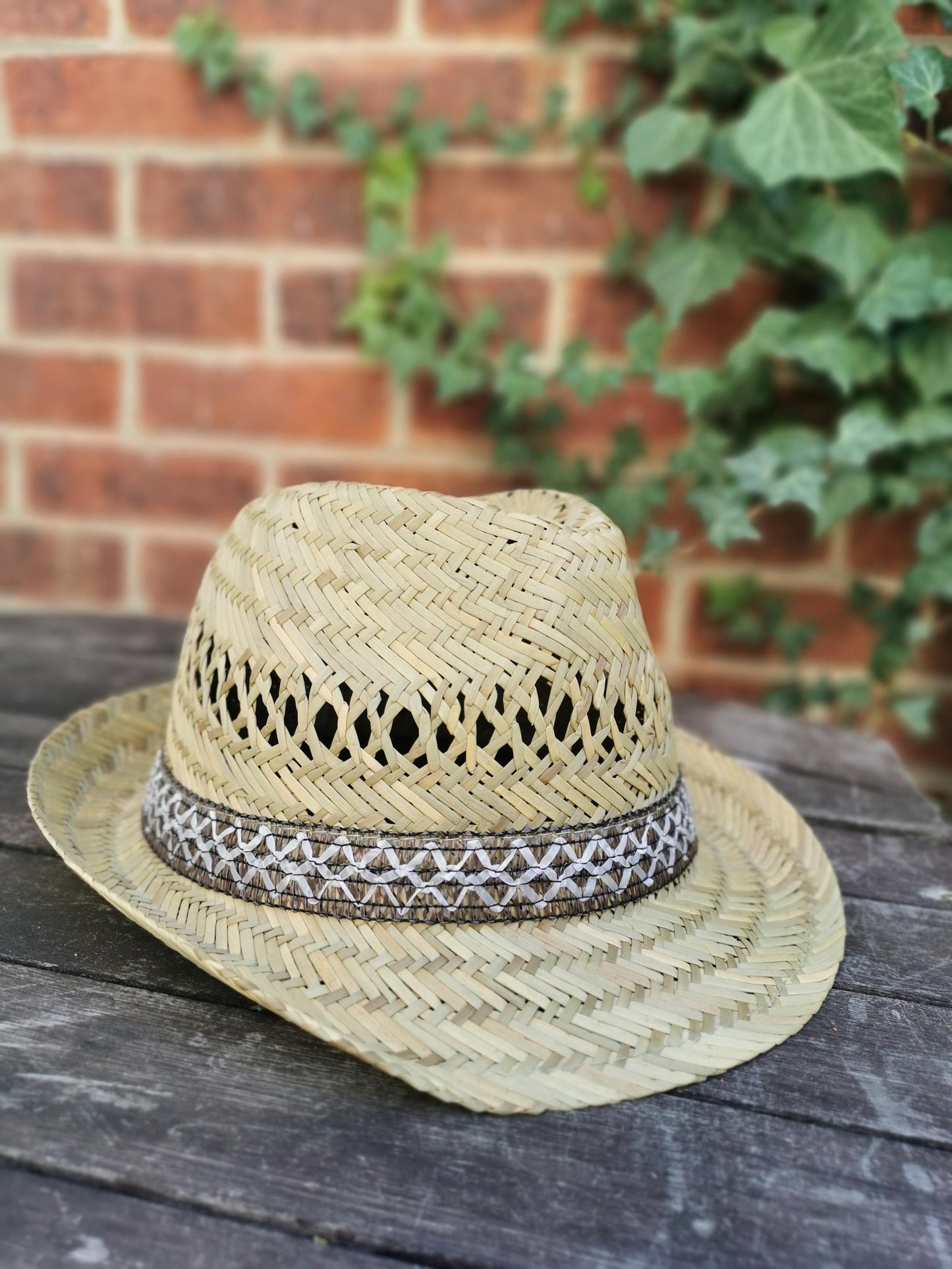 Classic Men's Straw Trilby Fedora Hat - Lightweight Summer Beach Sun Protection Panama Style Fashion Accessory
