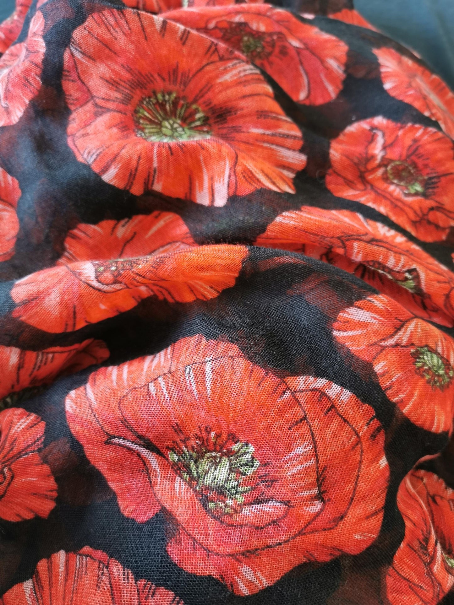 Beautiful Black Red Poppy Print Scarf Gift Idea