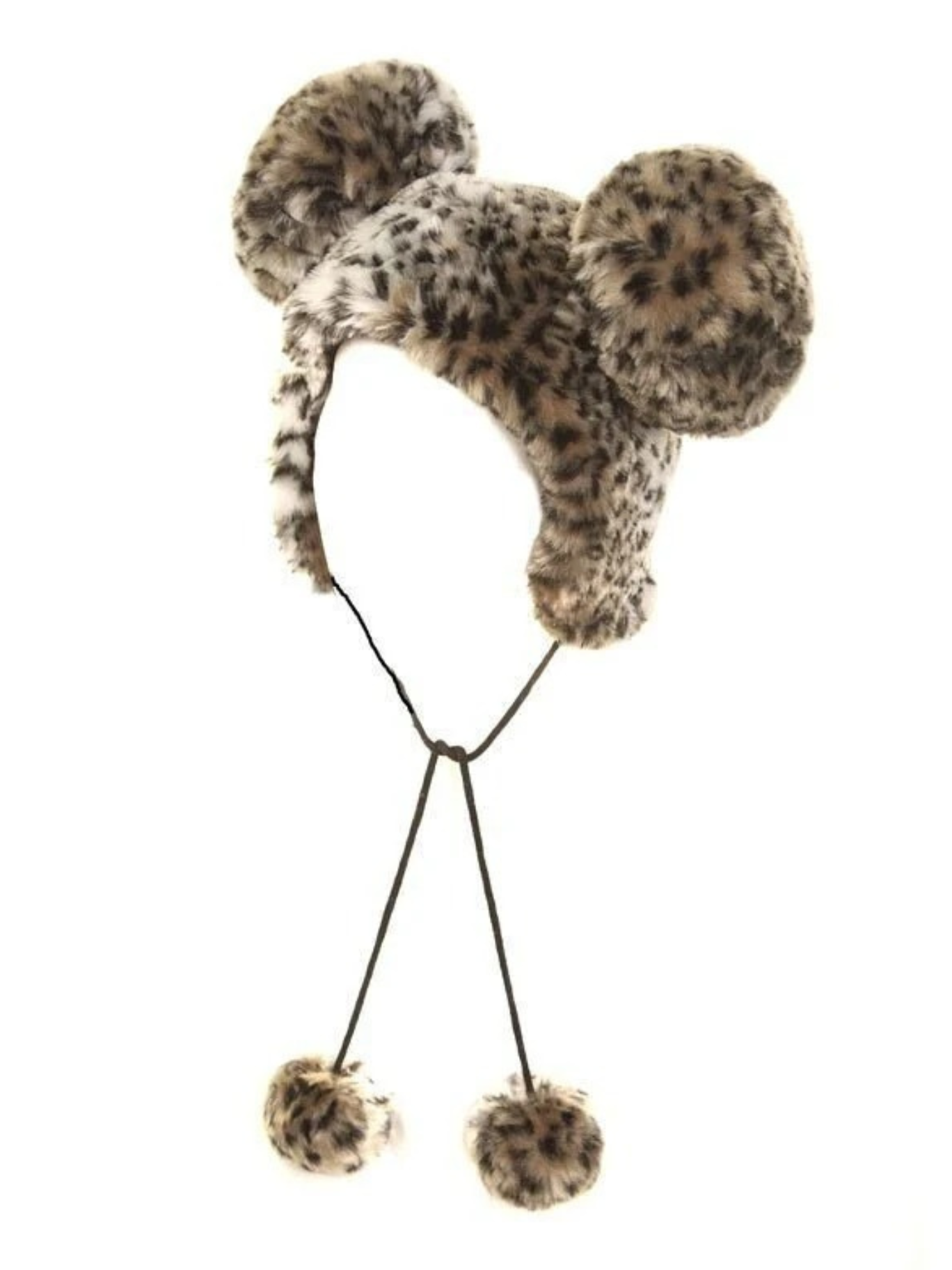 Giant Ears Bear Hat With Pom-Poms Adults' Women Ladies Leopard Funny Winter Christmas Gift
