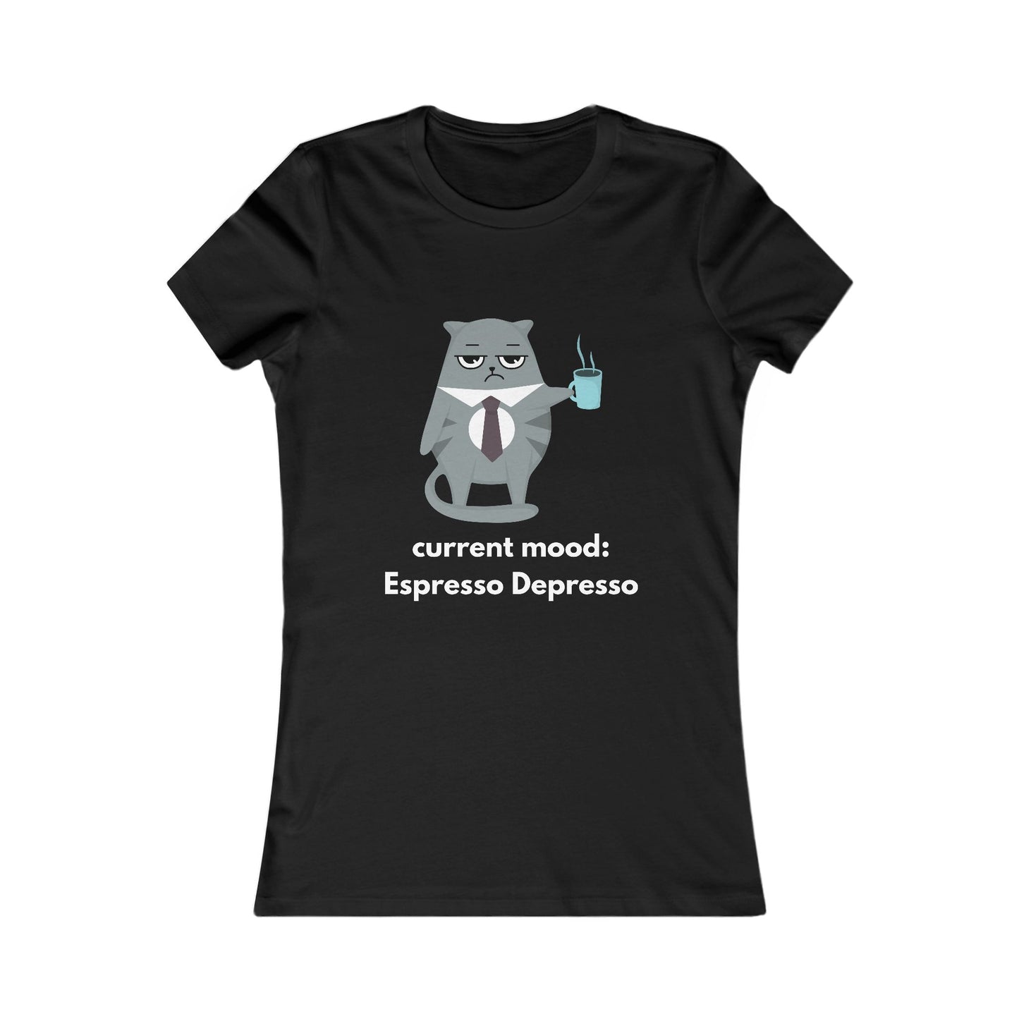 Women's Cat Coffee Tee — Cute Relaxed Cat Graphic T-Shirt