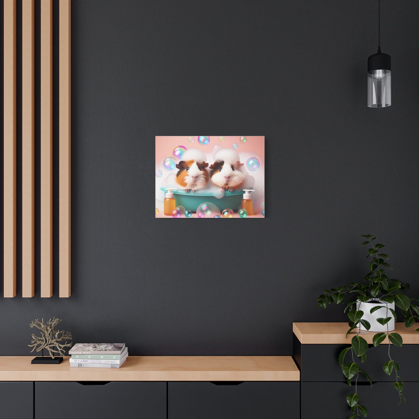 Bathtime Buddies: Adorable Guinea Pigs Shower Scene | Premium Matte Wall Art | Cute Animal Lover Gift Stretched