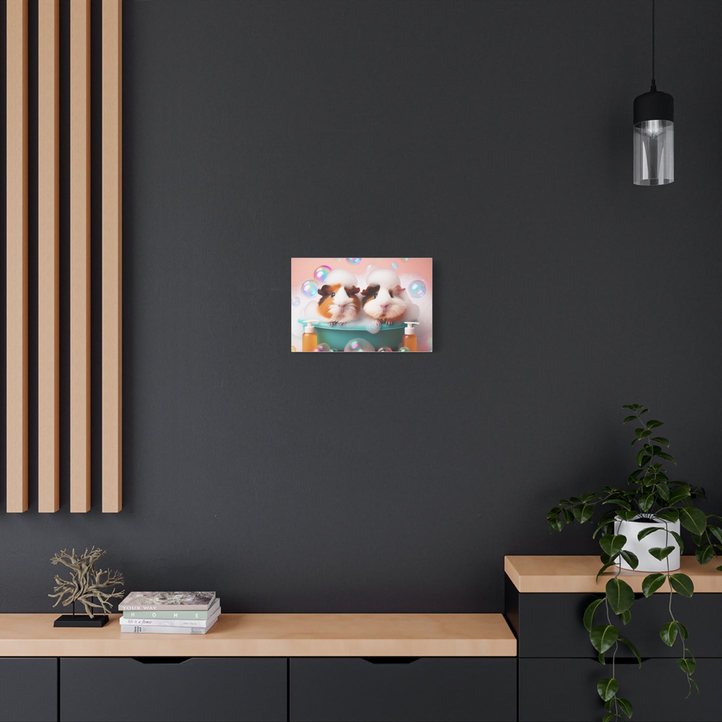 Bathtime Buddies: Adorable Guinea Pigs Shower Scene | Premium Matte Wall Art | Cute Animal Lover Gift Stretched