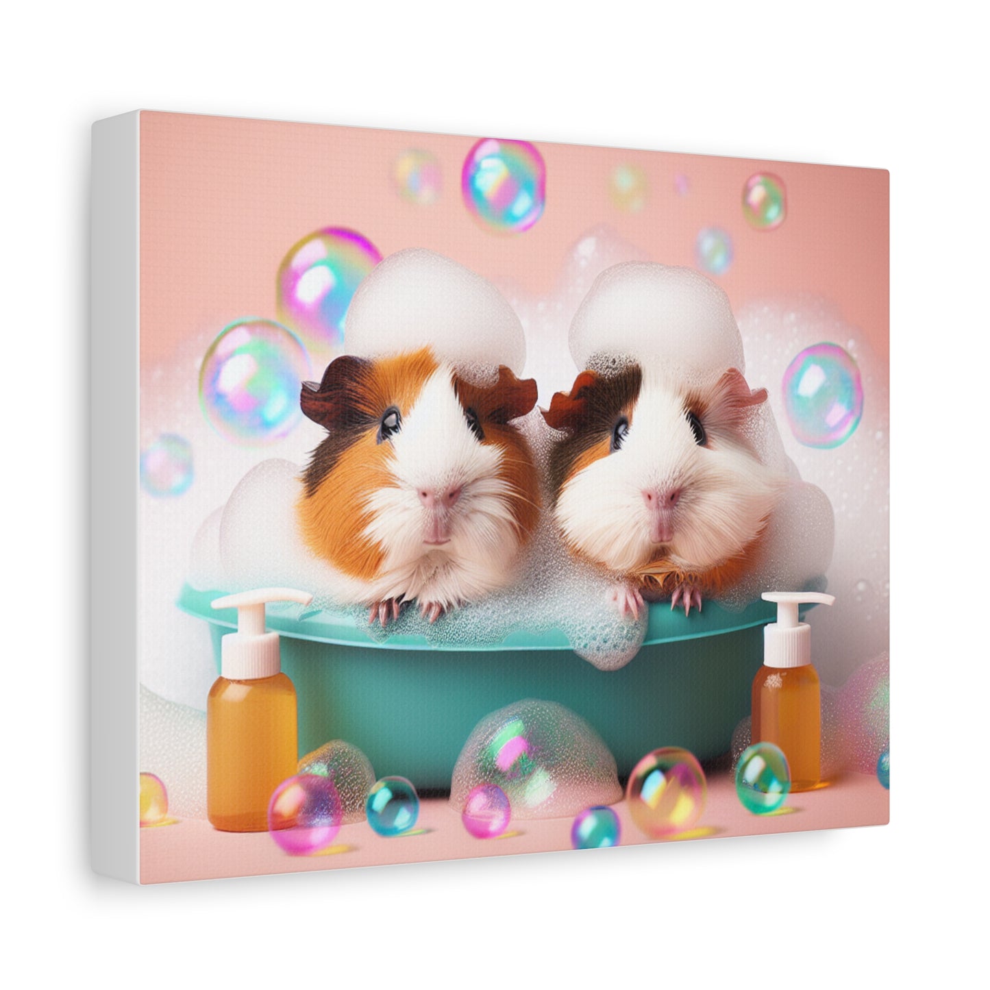 Bathtime Buddies: Adorable Guinea Pigs Shower Scene | Premium Matte Wall Art | Cute Animal Lover Gift Stretched