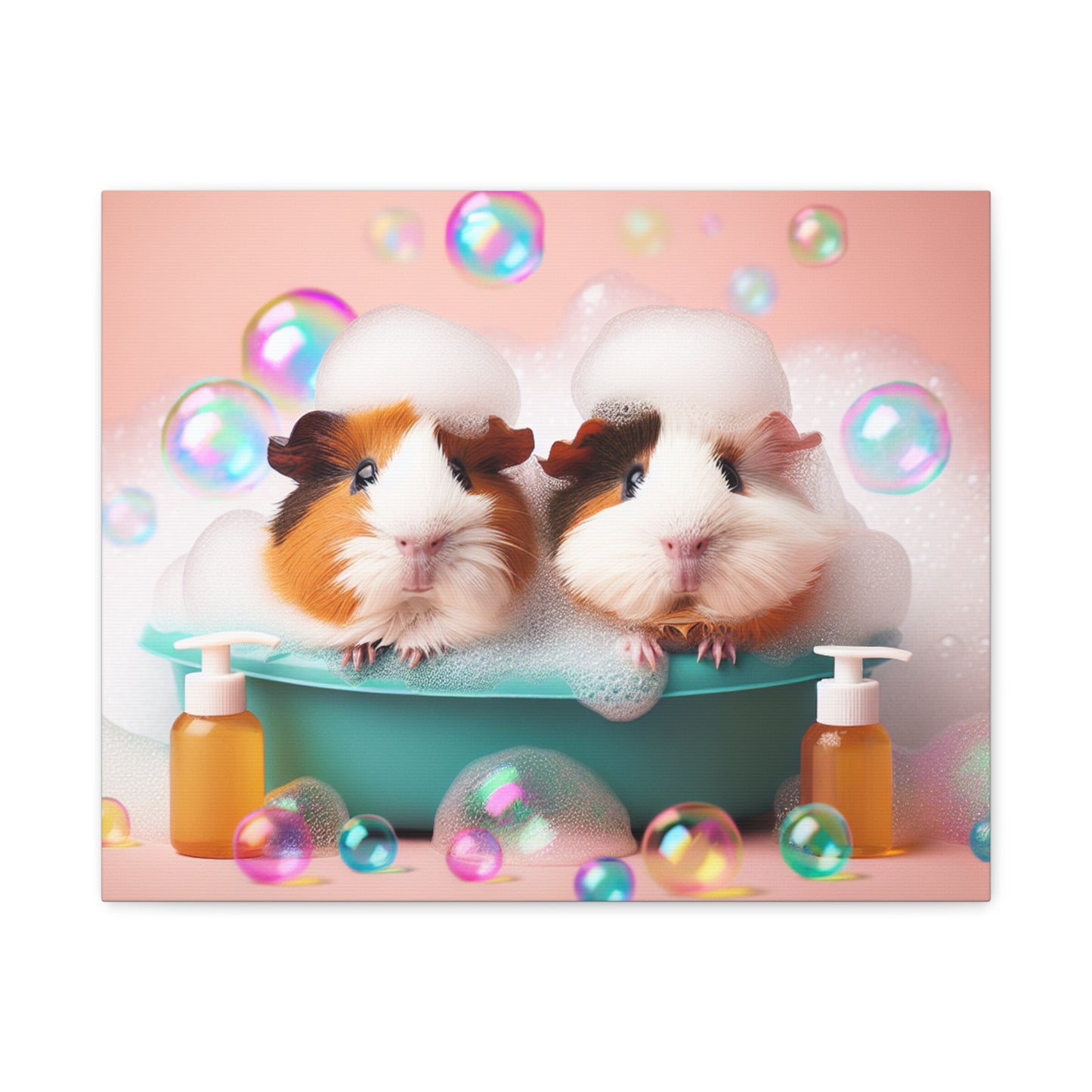 Bathtime Buddies: Adorable Guinea Pigs Shower Scene | Premium Matte Wall Art | Cute Animal Lover Gift Stretched