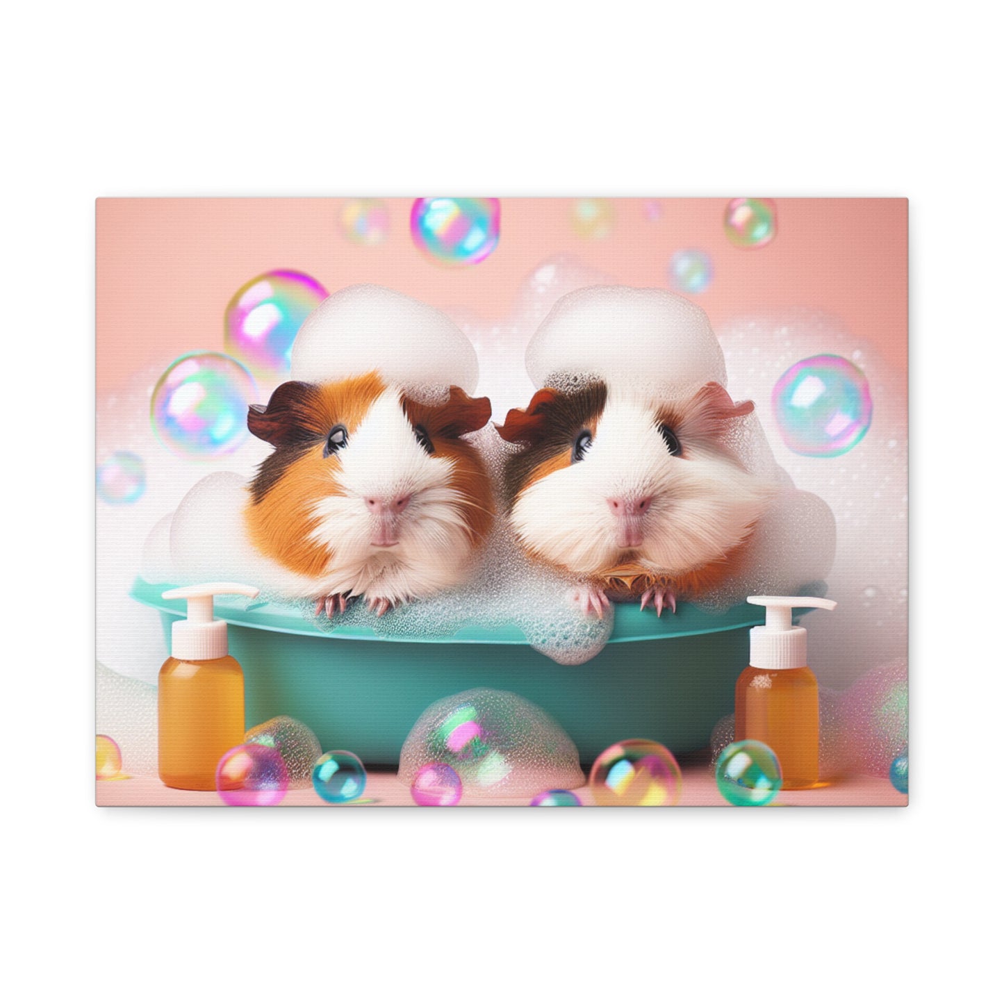 Bathtime Buddies: Adorable Guinea Pigs Shower Scene | Premium Matte Wall Art | Cute Animal Lover Gift Stretched