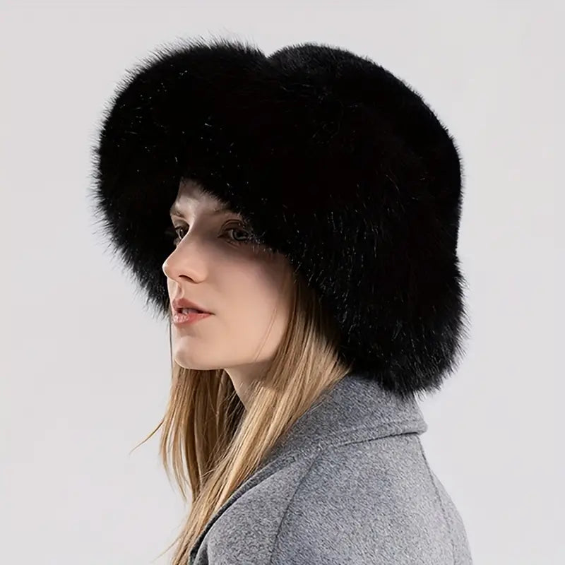 Black Faux Fur Winter Hat Ladies