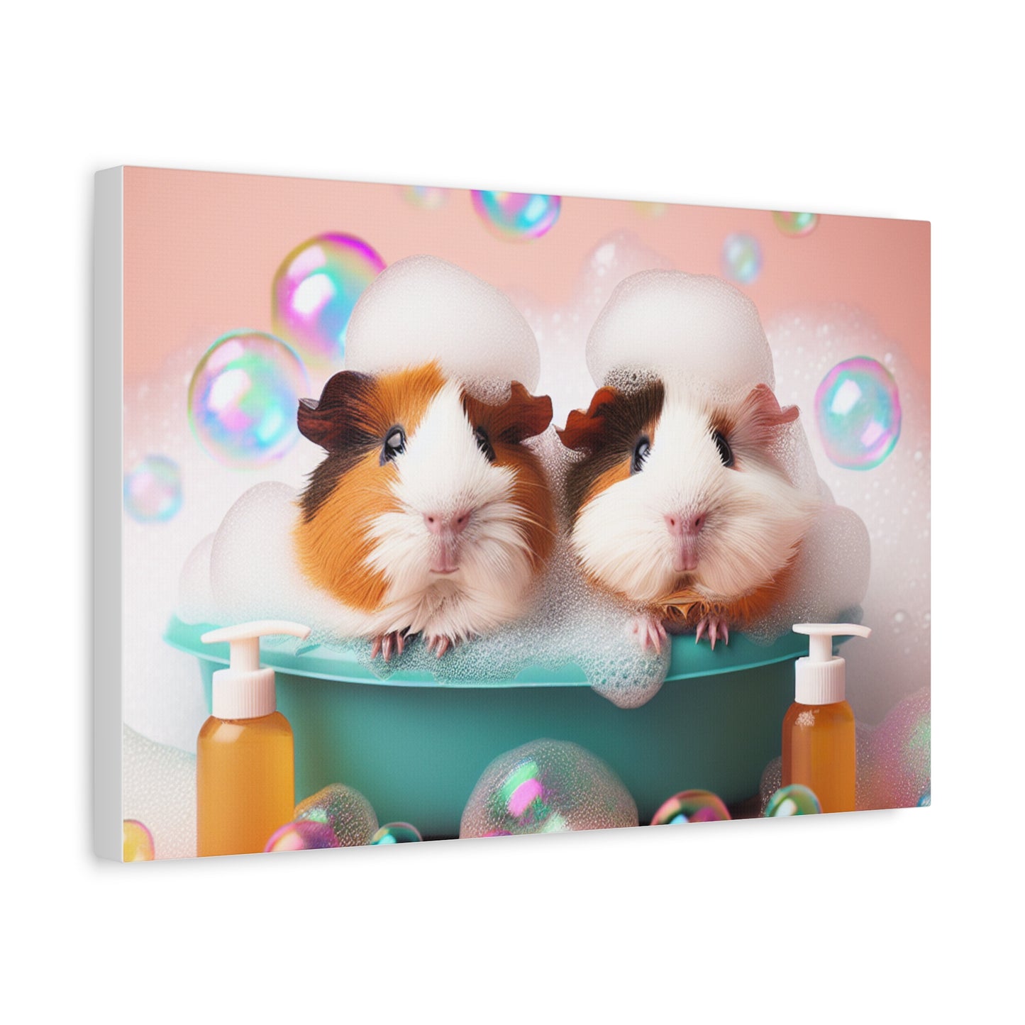 Bathtime Buddies: Adorable Guinea Pigs Shower Scene | Premium Matte Wall Art | Cute Animal Lover Gift Stretched