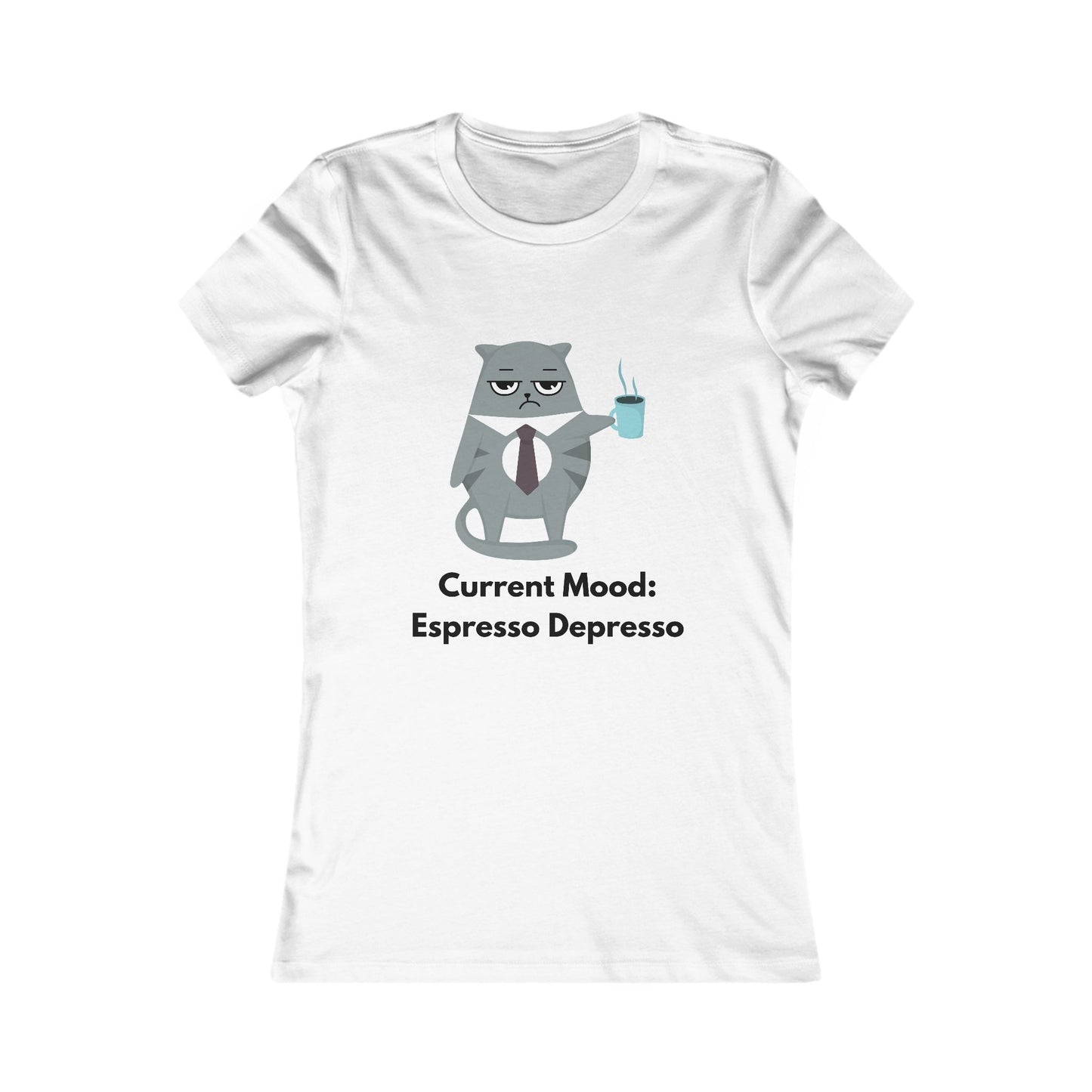 Women's Cat Coffee Tee — Cute Relaxed Cat Graphic T-Shirt