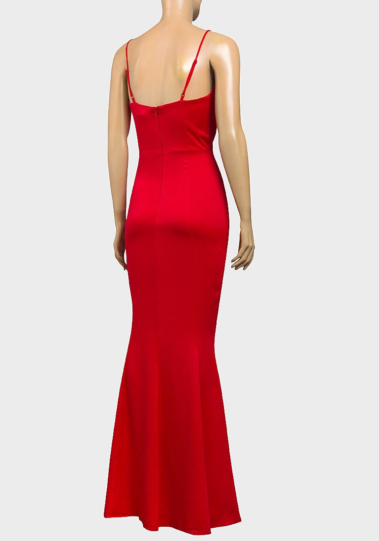 Red Satin Evening Long Maxi Dress Ball Prom