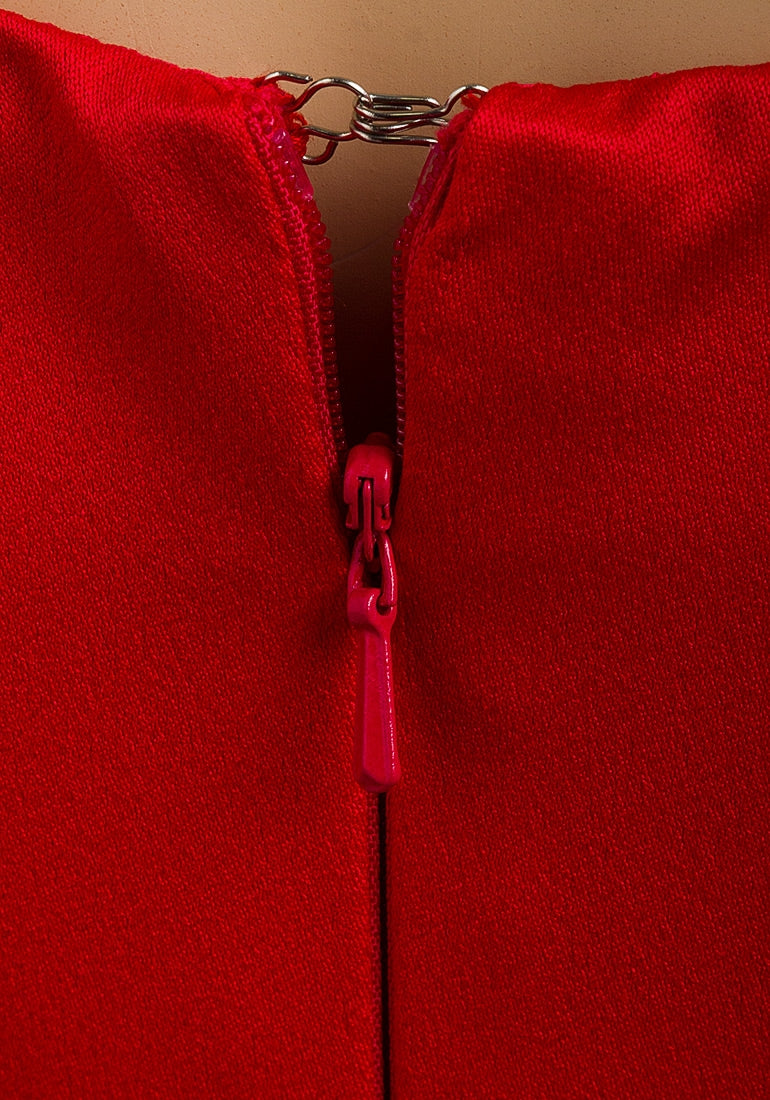 Red Satin Evening Long Maxi Dress Ball Prom