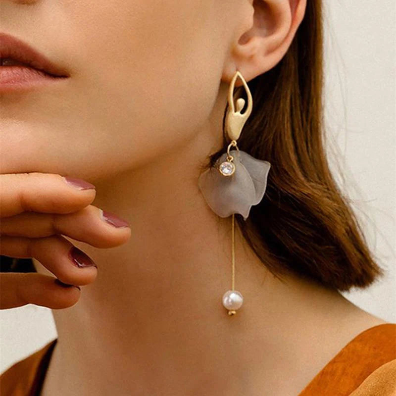 Ballet Earrings Gold Finish Imitation Pearls Dancing Ballerinas