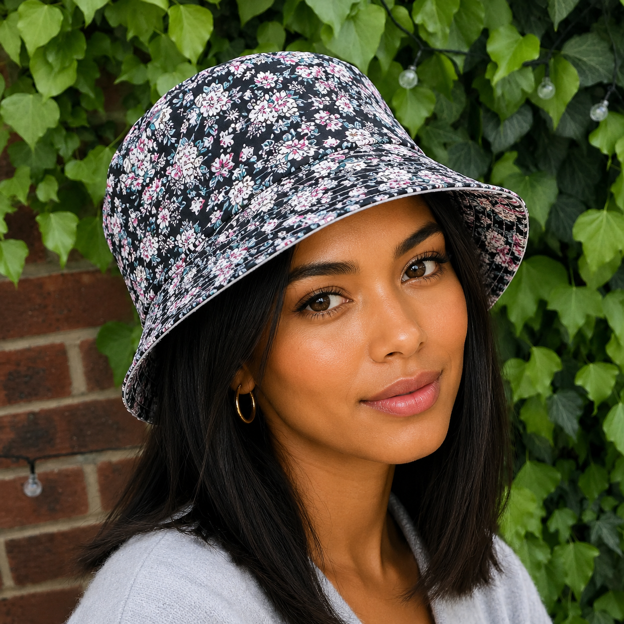 Ladies Reversible  Floral Print Summer Bucket Hat