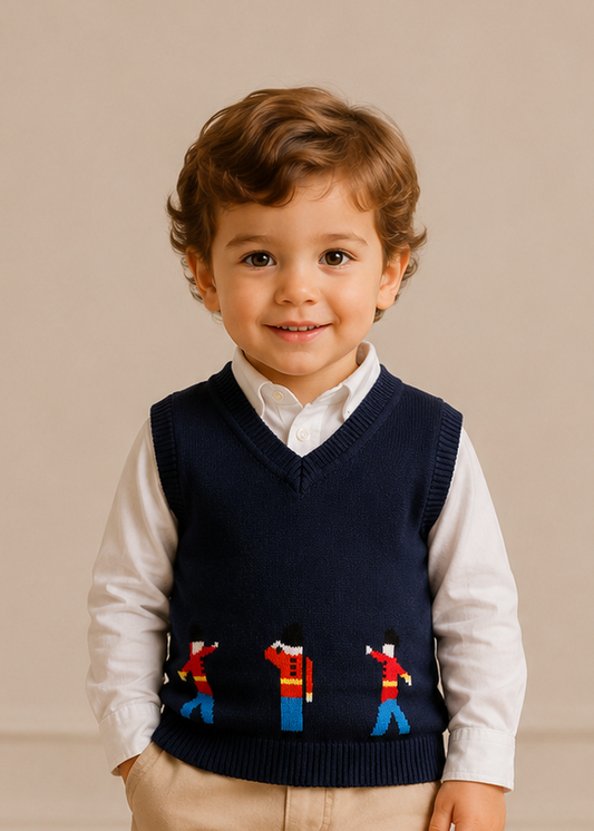 Traditional Baby's Queen's Guardian Soldiers Knitted Vest - Navy Blue