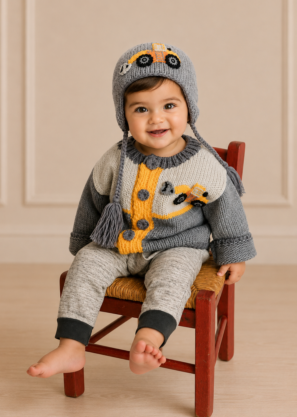 Baby hand knit set sweater and beanie baby gift set