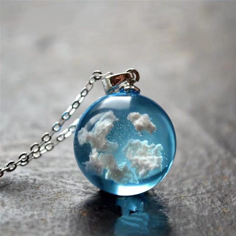 Cloud Necklace Round Blue Sphere Resin