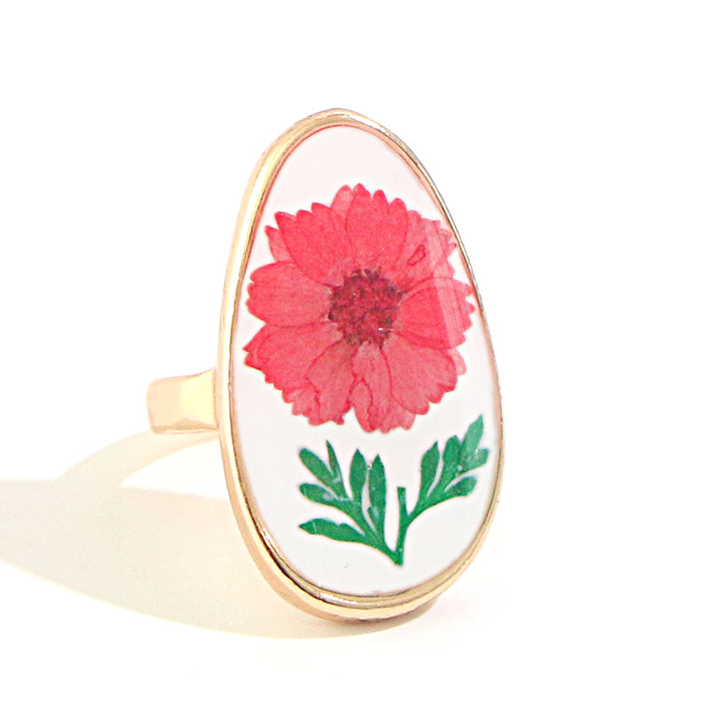 Adjustable Resin Real Floral Ring Bright Colours