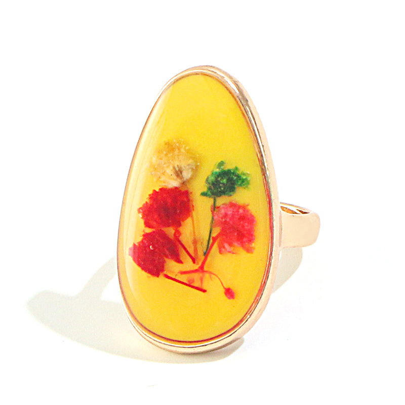 Adjustable Resin Real Floral Ring Bright Colours