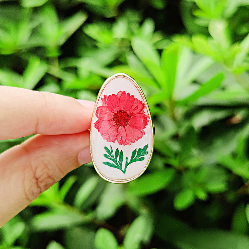 Adjustable Resin Real Floral Ring Bright Colours