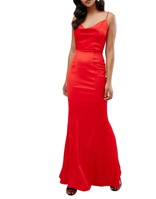 Red Satin Evening Long Maxi Dress Ball Prom