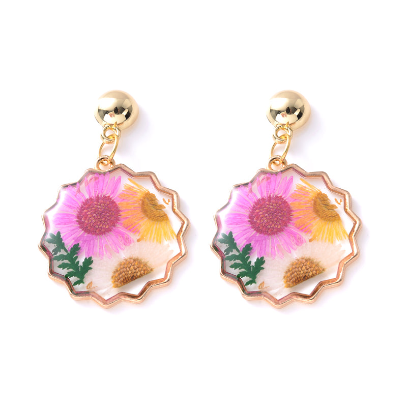 Real Flower Resin Earrings Gold-Tone Finish
