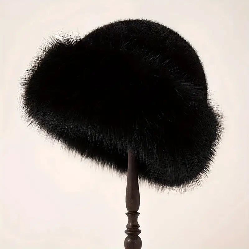 Black Faux Fur Winter Hat Ladies