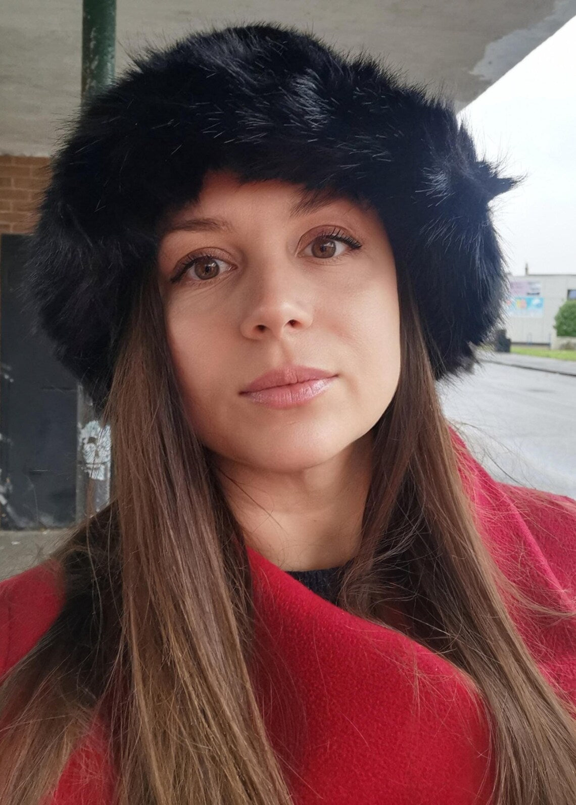 Black Faux Fur Winter Hat Ladies