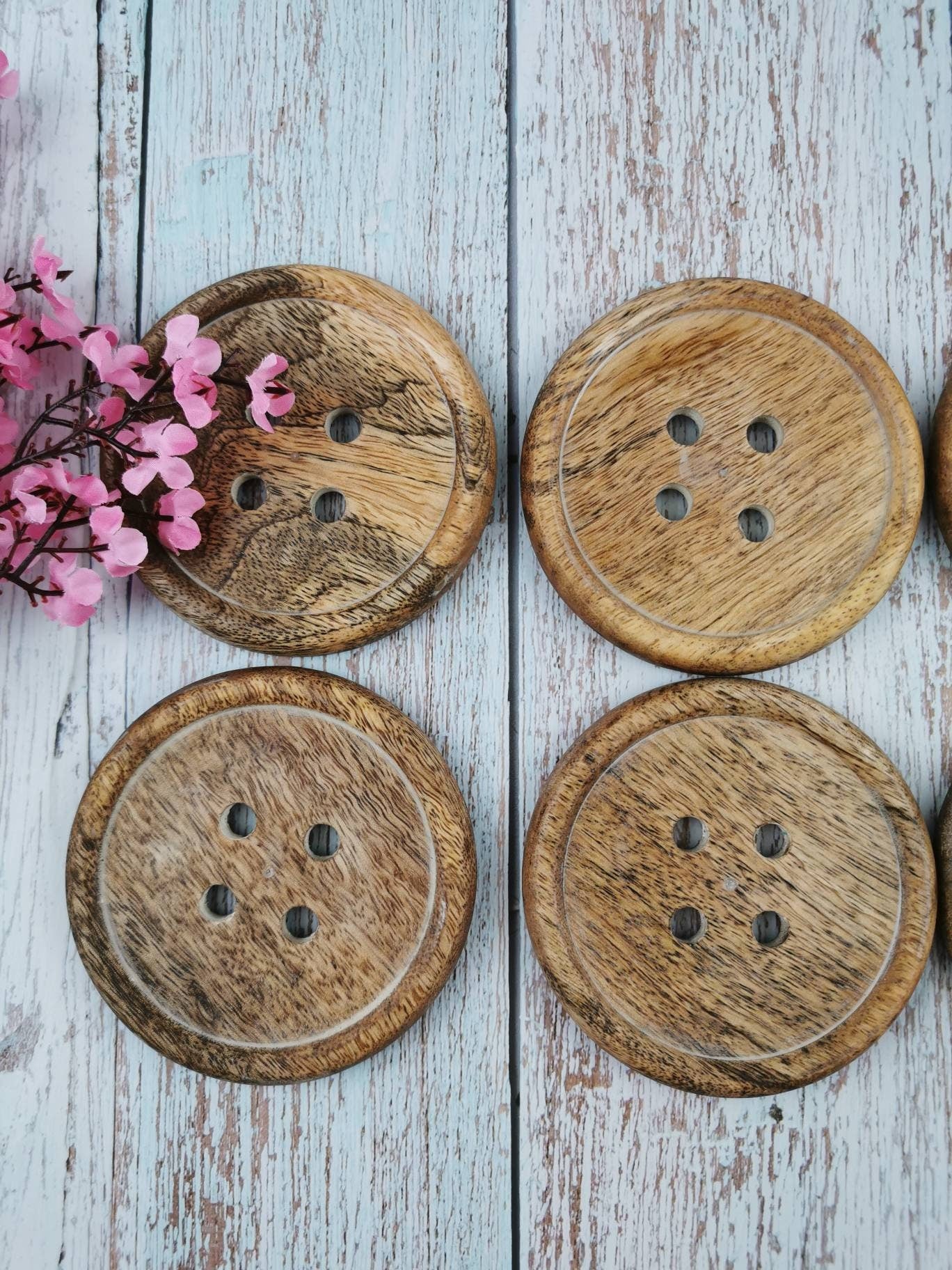 Wooden Button Coasters, Rustic Wood Decor Wooden Coaster