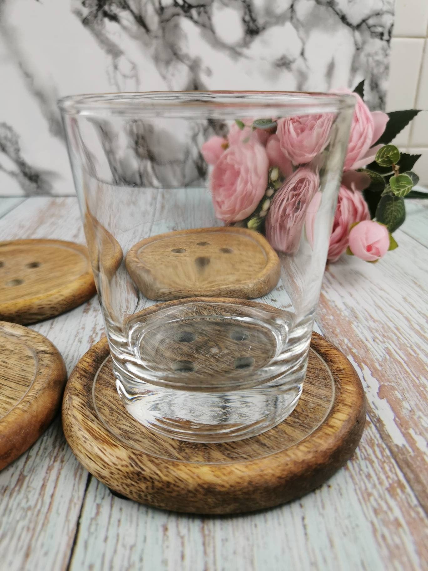 Wooden Button Coasters, Rustic Wood Decor Wooden Coaster