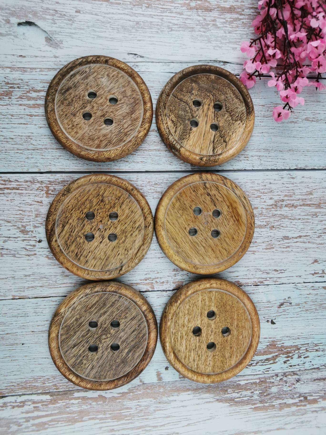 Wooden Button Coasters, Rustic Wood Decor Wooden Coaster