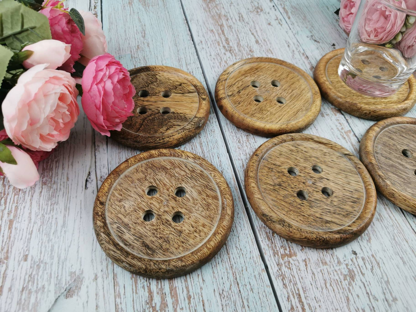Wooden Button Coasters, Rustic Wood Decor Wooden Coaster