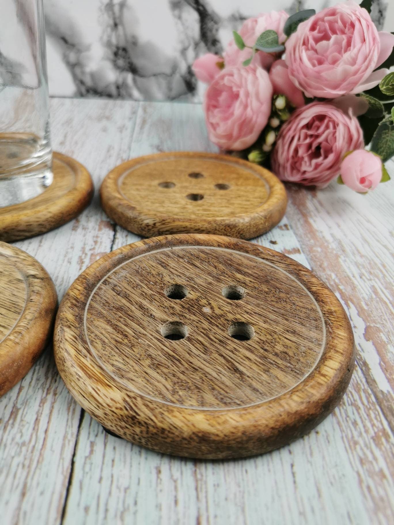 Wooden Button Coasters, Rustic Wood Decor Wooden Coaster