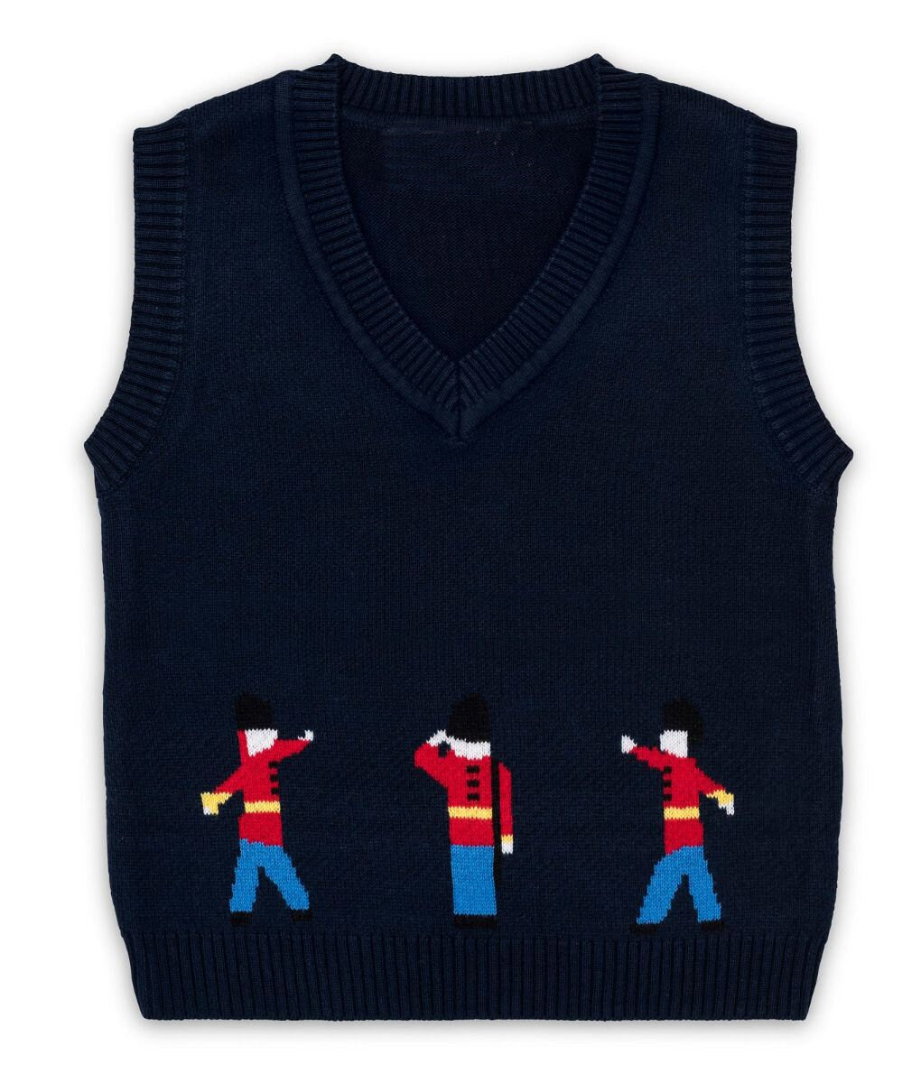 Traditional Baby's Queen's Guardian Soldiers Knitted Vest - Navy Blue Christmas Outfit gift