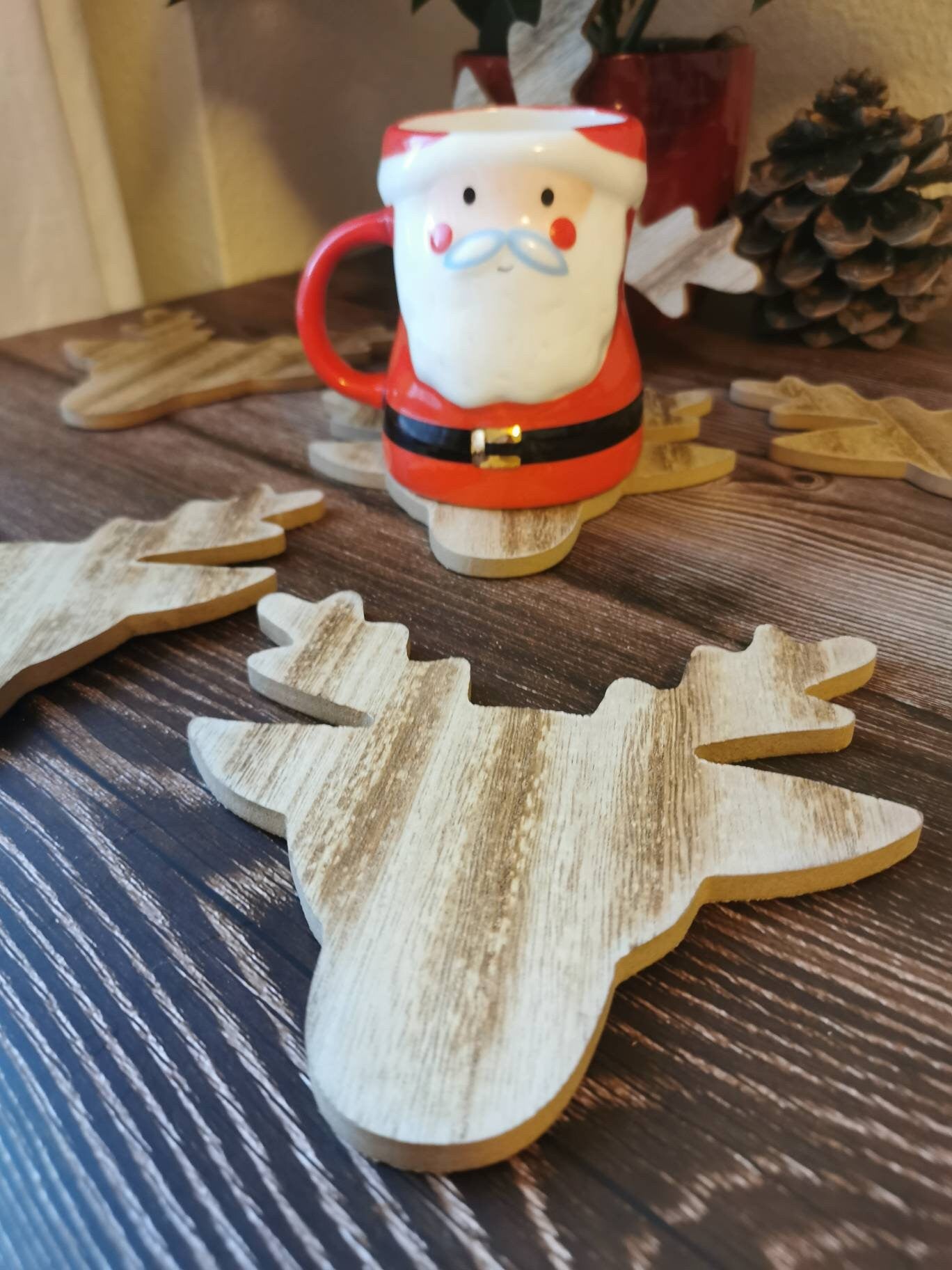 Rustic Vintage Wooden Deer Coasters Set of 6