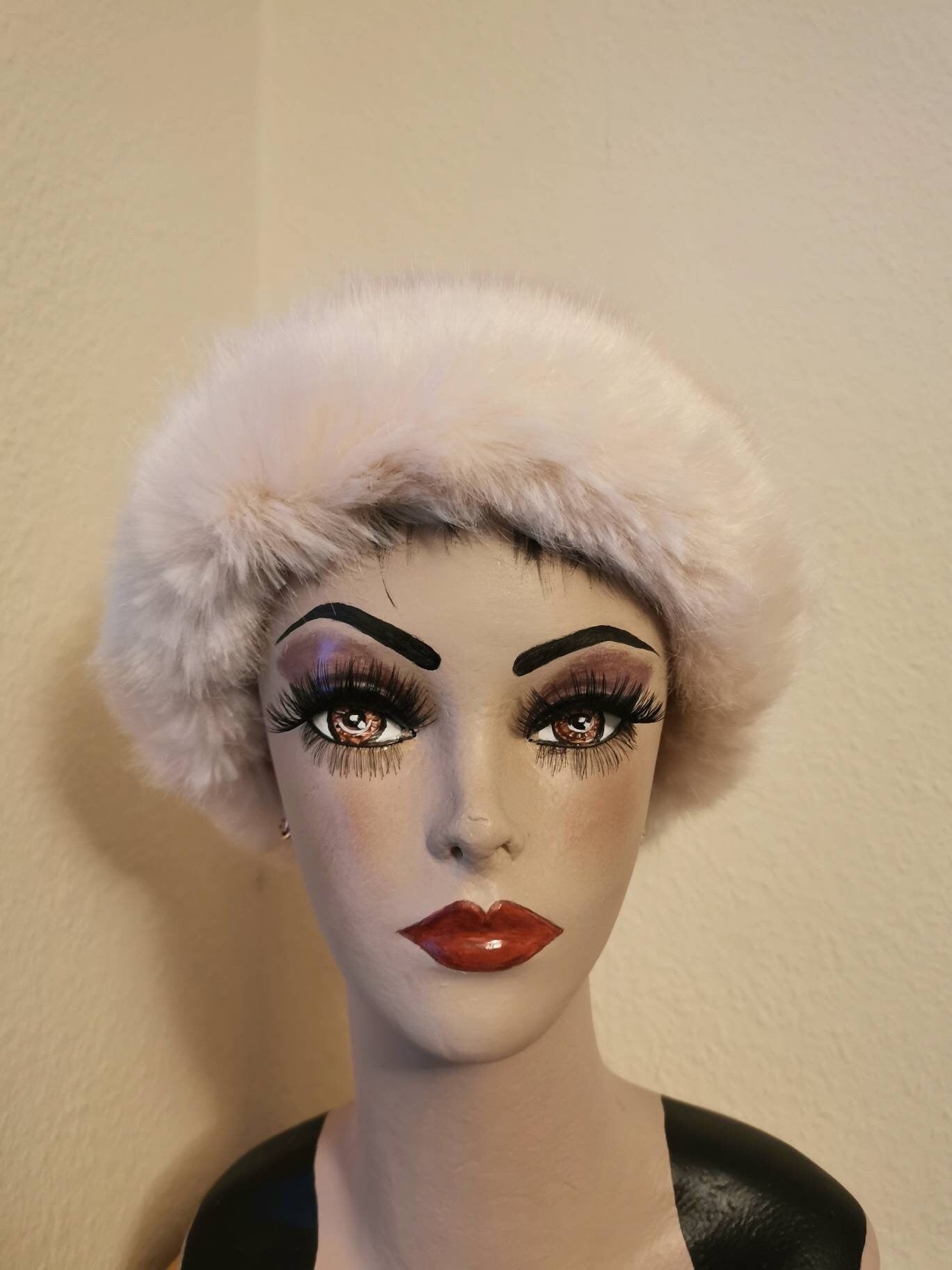 Russian Style Faux Fur Headband Hat Pale pink Christmas gift